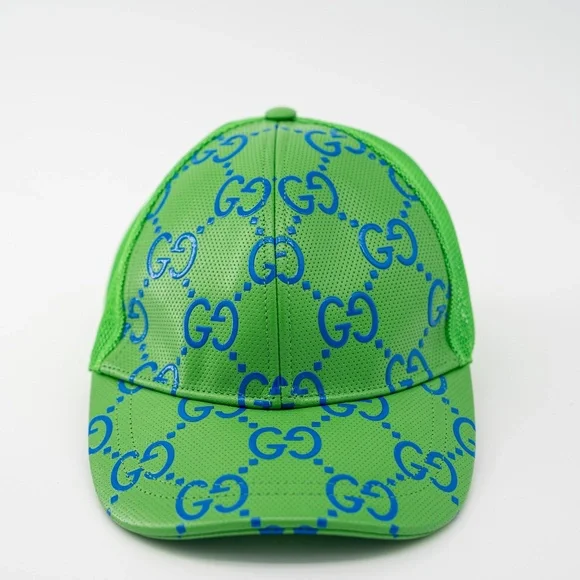 size S - Gucci Leather Green Cap Baseball Hat GG Blue